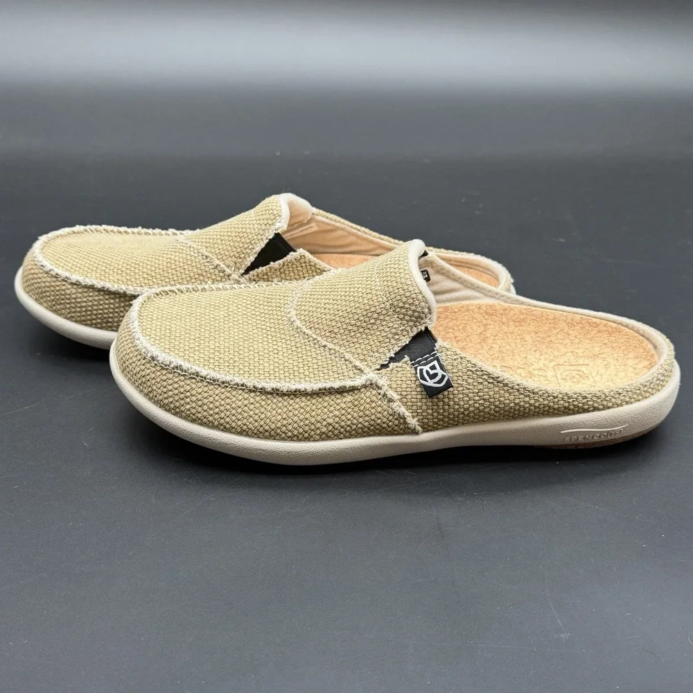 Spenco Siesta Slide Canvas Tan Slip On Shoes Casual Women's Size 8